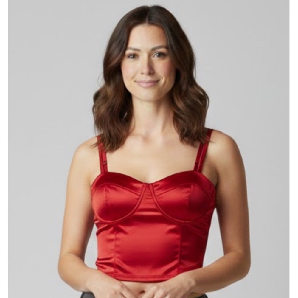 Liz & Sara Red Satin Corset Bustier Top‎ Size L Holiday Coquette